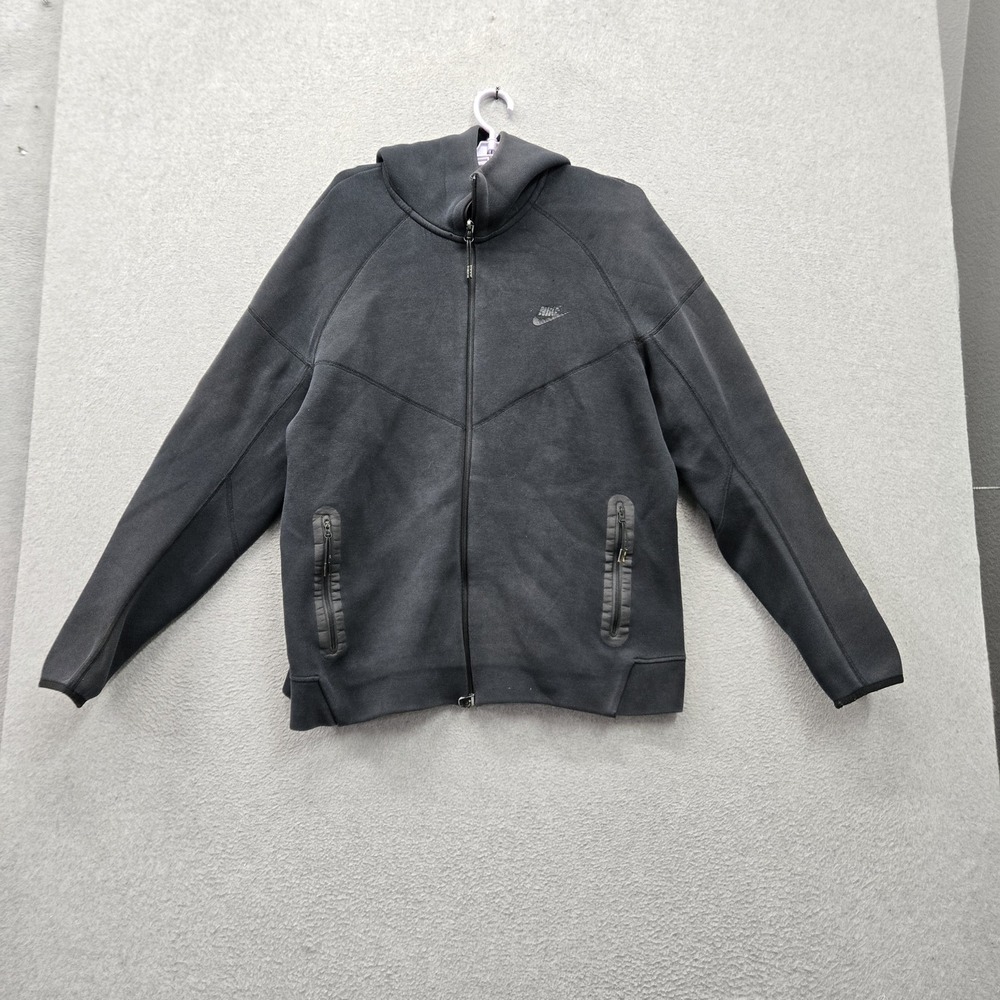 Nike Men Jacket XL Black Tech Fleece Windrunner Logo Pockets Full Zip
